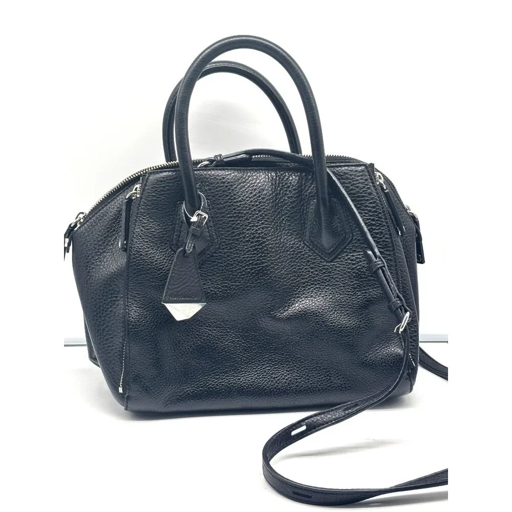 Rebecca Minkoff Textured Leather Mini Perry Satchel in Black